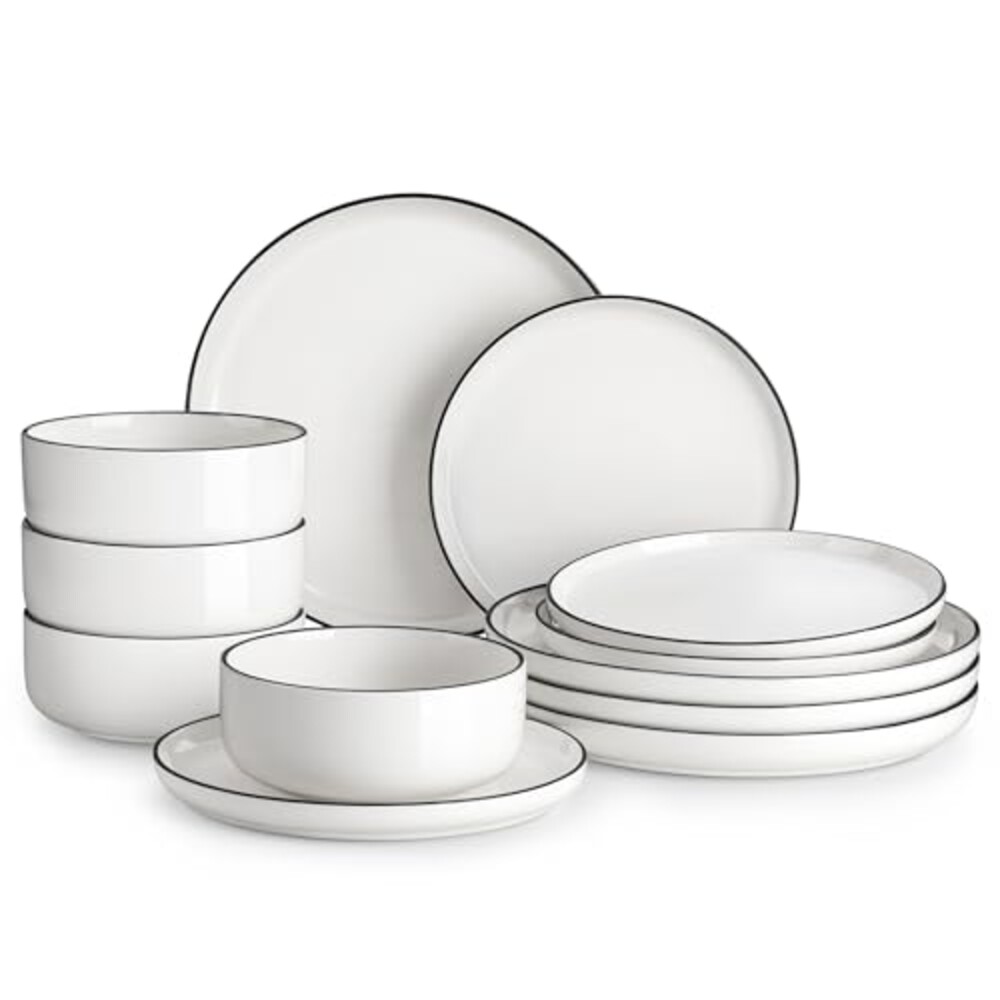 MALACASA Plates and Bowls Sets, 12 Piece