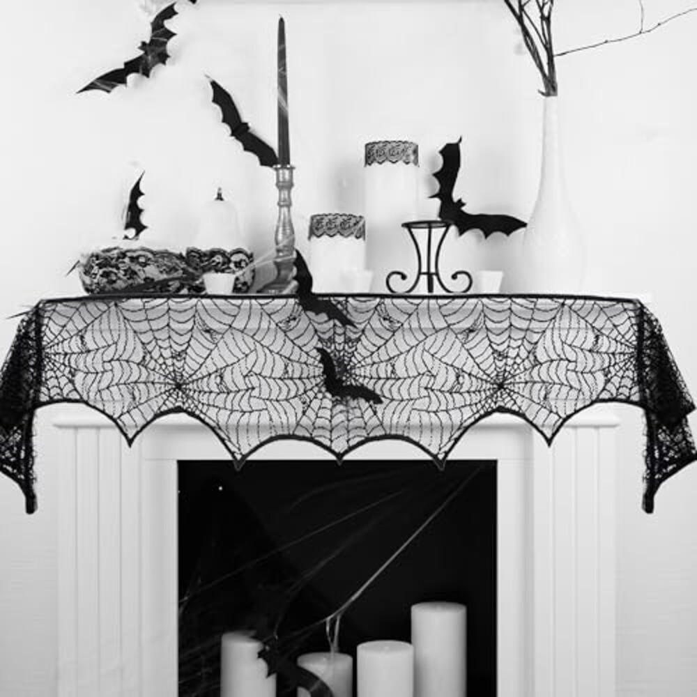 JGMGWJ Halloween Mantel Scarf Black Lace