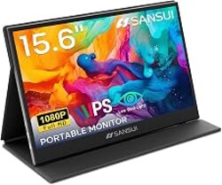 SANSUI 15.6 Inch Portable Monitor, 1080P Travel Monitor for Laptop, Switch | USB Type-C/HDMI, FHD IPS Screen, Dual Speakers Built-in, PU Leather Stand Cover, for PC Mac mini Phone Switch Gaming