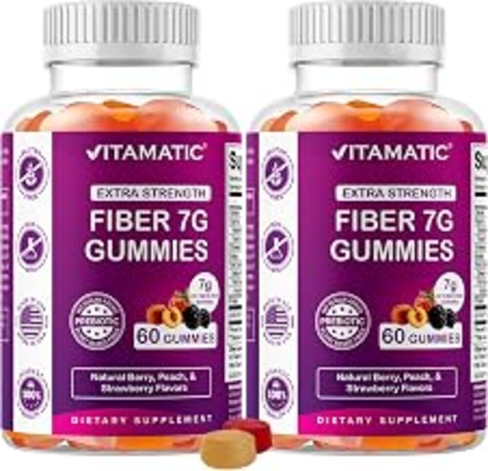 Vitamatic Extra Strength Prebiotic 7g Fiber, 60 Gummies - 2 Pack | Zero Sugar Added, Supports Digestive Health & Regularity*, Vegan, Pectin-Based, Gluten Free, Made in USA