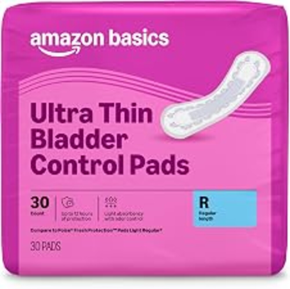 Amazon Basics Women's Incontinence Pads, Bladder Control & Postpartum, Light Absorbency, Unscented, 30 Count, Packaging May Vary