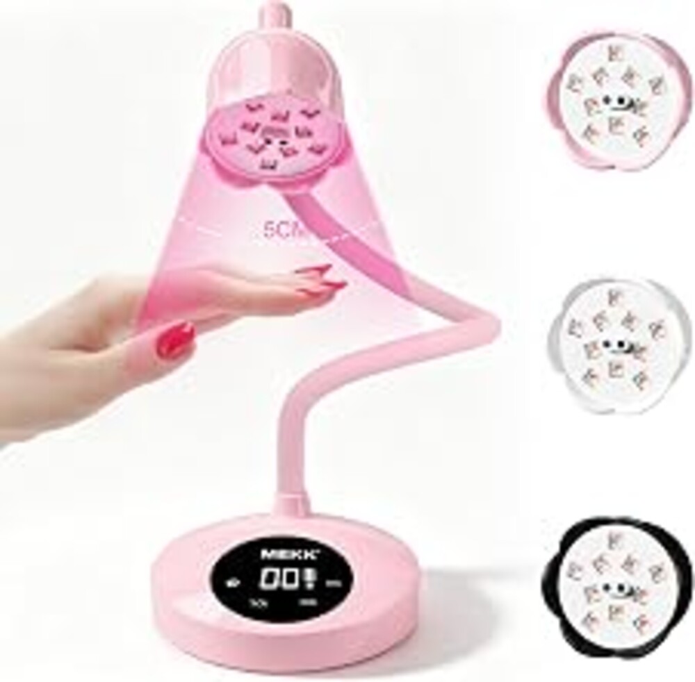 MEKK Flash Cure Nail Lamp,30W Cordless Small Nail UV Light for Gel Nails | UV/LED, Gooseneck Gel Lamps,auto sensor,4 timers & 10 Beads for Fast single nail curing,Home DIY salon use,Red Light,Pink