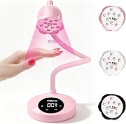 MEKK Flash Cure Nail Lamp,30W Cordless Small Nail UV Light for Gel Nails | UV/LED, Gooseneck Gel Lamps,auto sensor,4 timers & 10 Beads for Fast single nail curing,Home DIY salon use,Red Light,Pink