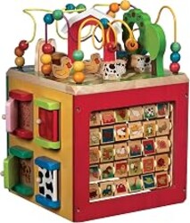 Battat Wooden Activity Cube - 5-Sided Play Center with Bead Maze, Doors | Farm-themed with bead maze, peekaboo doors, spinners, zig-zag race and mix-and-match animals, 1+ Years