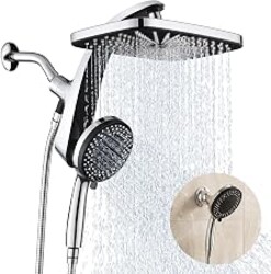 Rain Shower Head with Handheld Showerhead, Chrome 1.8GPM 460311 + Holder | 12" High Pressure Rainfall Shower Heads, 9 Sprays Handheld Showerheads, Magnetic Docking, Power Jets, 59" Shower Hose