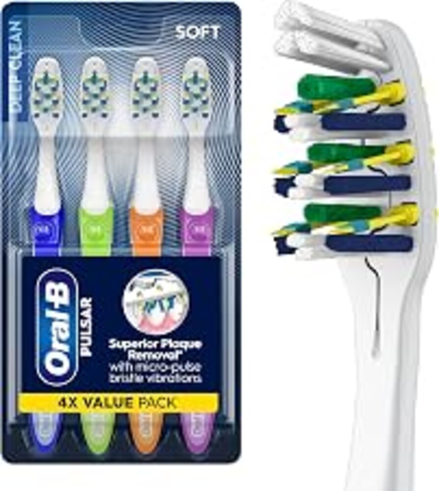 Oral-B Toothbrush, Vibrating Plaque Remover Pulsar, Vibrating Battery Toothbrush, Soft, 4 Count