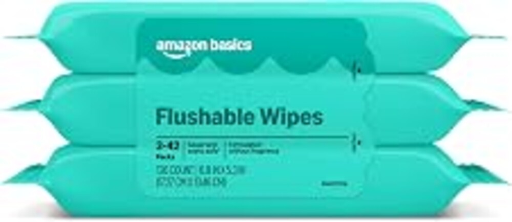 Amazon Basics Flushable Wipes, Fragrance Free, Adult Wet Wipes,126 Count (3 Packs of 42), Packaging May Vary