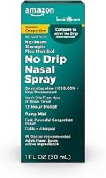 Amazon Basic Care No Drip Severe 12 Hour Nasal Decongestant Pump Mist, Maximum Strength Plus Menthol, Allergy Relief, 1 fl oz (Pack of 1)