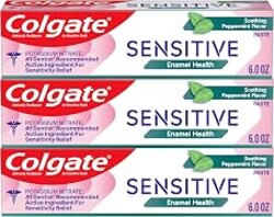 Colgate Sensitive Enamel Health Toothpaste for Sensitive Teeth, 3 Pack, 6oz | Repairs Weakened Enamel, Shields Against Erosion, Contains Potassium Nitrate for Sensitivity Relief, Soothing Peppermint