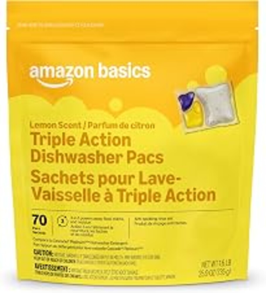 Amazon Basics Triple Action Dishwasher Pacs, Lemon Scent, 70 Count (Previously Presto!)
