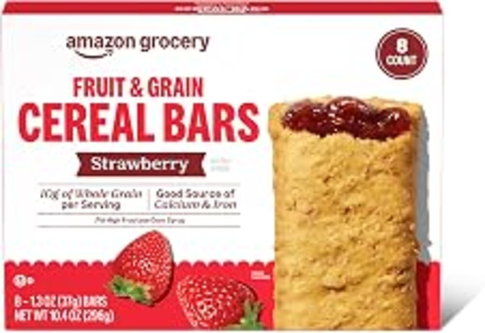 Amazon Grocery, Fruit & Grain Cereal Bars, Strawberry, 10.4 Oz, 8 Ct