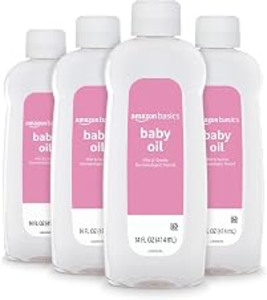 Amazon Basics Baby Oil, Mild & Gentle, Dermatologist Tested, Prevents Moisture Loss, Dry Skin Relief, 14 fl oz, 4-Pack (Previously Solimo)