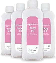Amazon Basics Baby Oil, Mild & Gentle, Dermatologist Tested, Prevents Moisture Loss, Dry Skin Relief, 14 fl oz, 4-Pack (Previously Solimo)