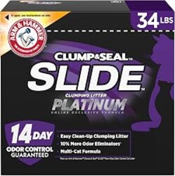 ARM & HAMMER Slide Platinum Easy Clean-Up Clumping Cat Litter, 34 lbs | 24/7 Odor Control, Triple-Action Freshness, Non-Stick, Low Tracking, Multi-Cat Formula, Scented, Online Only