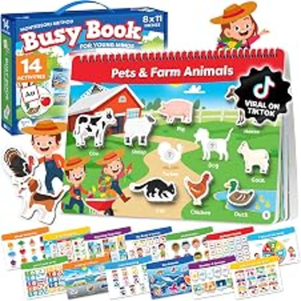 Montessori Busy Book & Preschool Learning Workbook for Ages 3-5 | Preassembled Quiet Activity Book - Educational Travel Toy & Birthday Gift for Girls & Boys