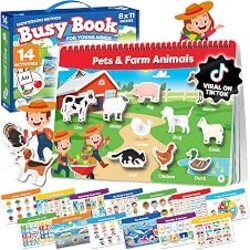 Montessori Busy Book & Preschool Learning Workbook for Ages 3-5 | Preassembled Quiet Activity Book - Educational Travel Toy & Birthday Gift for Girls & Boys