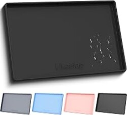 34" x 22" Extra Thick Silicone Mat Waterproof with Raised Edge, Black | BPA-Free Non-Slip Multi-Purpose Mat for Dog & Cat Feeding, Under Sink Storage & Protection