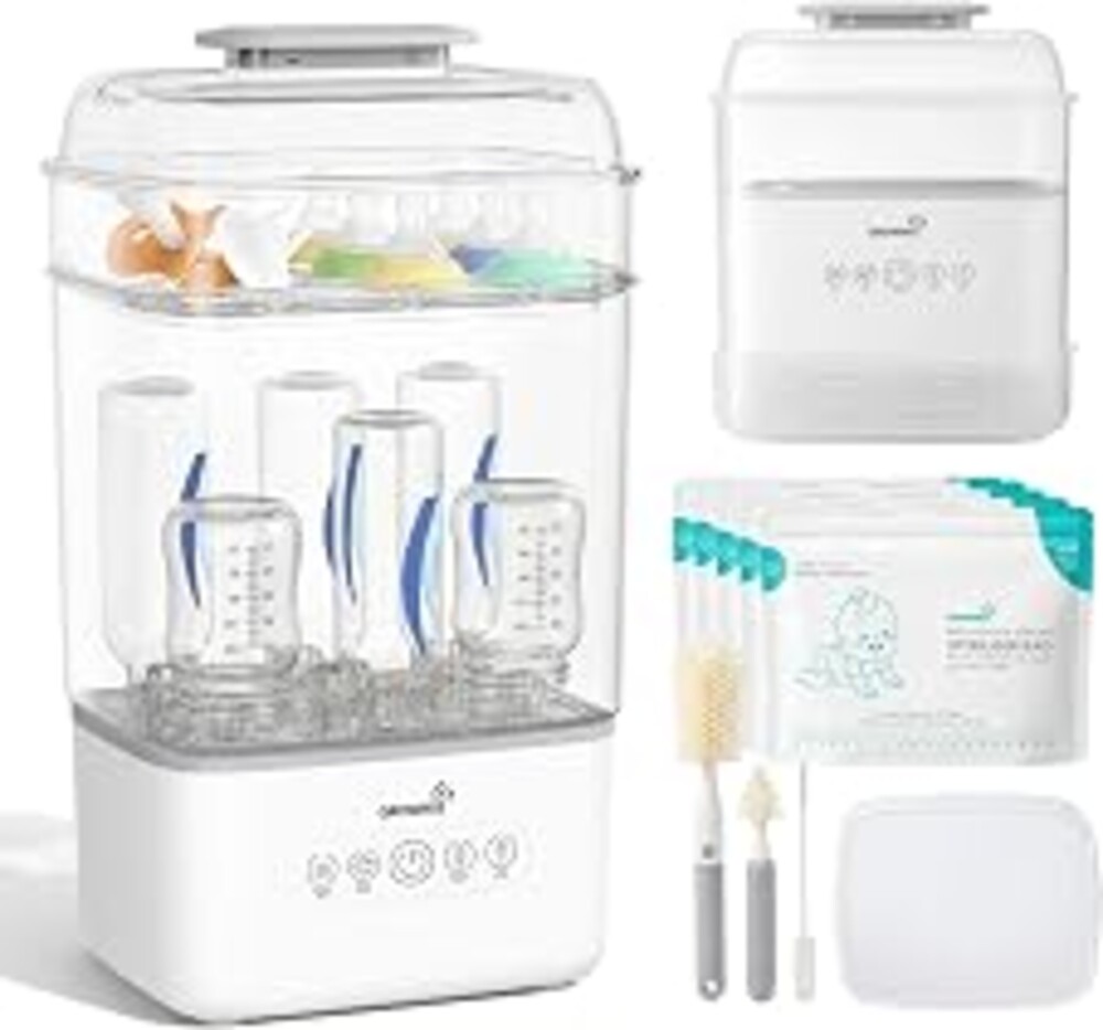GROWNSY Baby Bottle Sterilizer and Dryer, Space-Saving, with Travel Set | Holds 6 to 8 Bottles & Pump Parts, Nesting Design, Fast Sanitization & Drying, Auto Sterile Storage for All Feed Stages