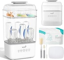 GROWNSY Baby Bottle Sterilizer and Dryer, Space-Saving, with Travel Set | Holds 6 to 8 Bottles & Pump Parts, Nesting Design, Fast Sanitization & Drying, Auto Sterile Storage for All Feed Stages