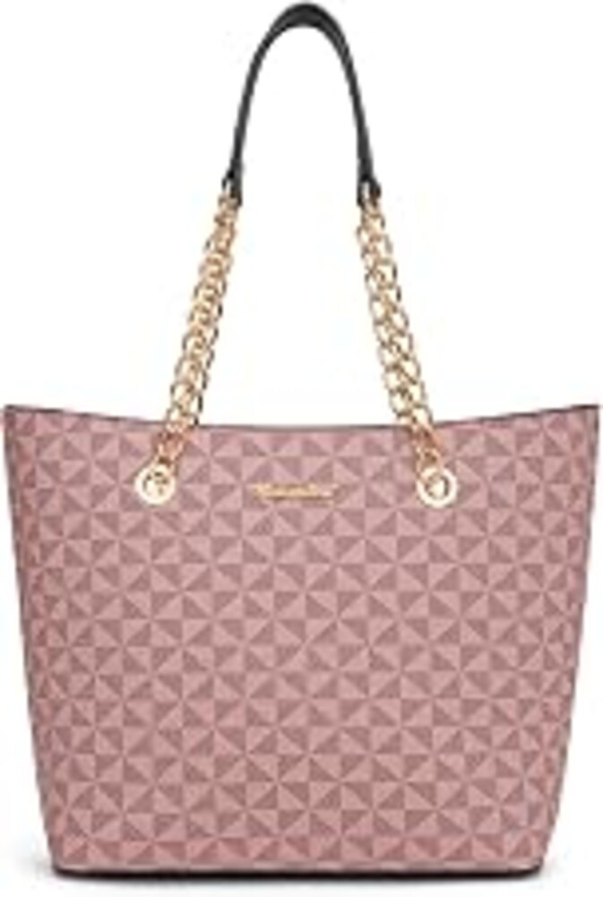 Montana West Tote Bag for Women Classic Monogram Purses and Handbags | Chain Strap Shoulder Bag, Zip-top Closure, Back Anti-theft Pocket, Medium Size Purse for Work, Travel & Daily Use
