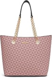 Montana West Tote Bag for Women Classic Monogram Purses and Handbags | Chain Strap Shoulder Bag, Zip-top Closure, Back Anti-theft Pocket, Medium Size Purse for Work, Travel & Daily Use