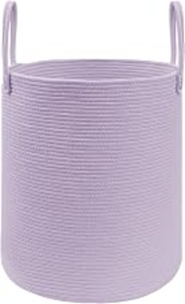JMvicyroam 60L Cotton Rope Laundry Basket Hamper, Purple | Folds to About 4 in, Freestanding Once Reshaped, Reinforced Handles, Machine Washable, Holds 3-5 Thick Blankets