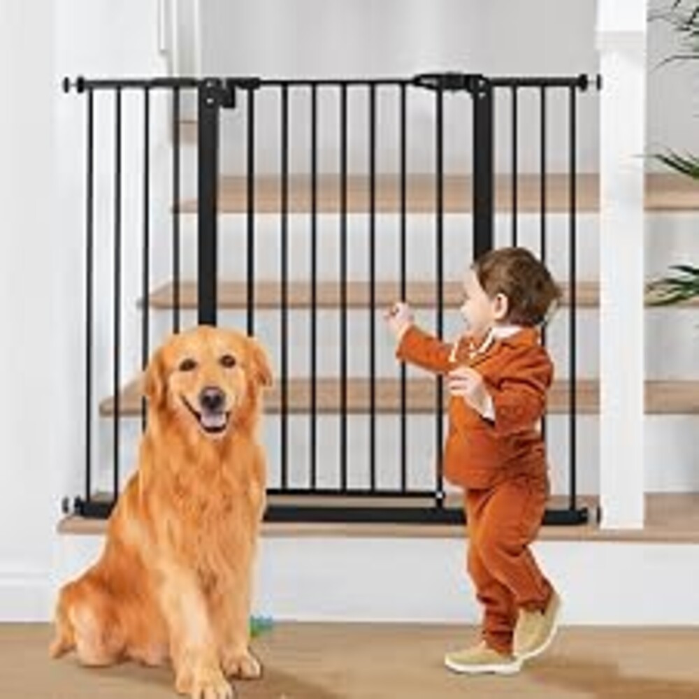 keny 36" Extra Tall Baby Gate for Stairs, 29-42.5" Wide Auto Close Dog Gate | Pressure Mounted Easy Walk Through Pet Gate for Doorways, Durable Safety Stair Gate, Black