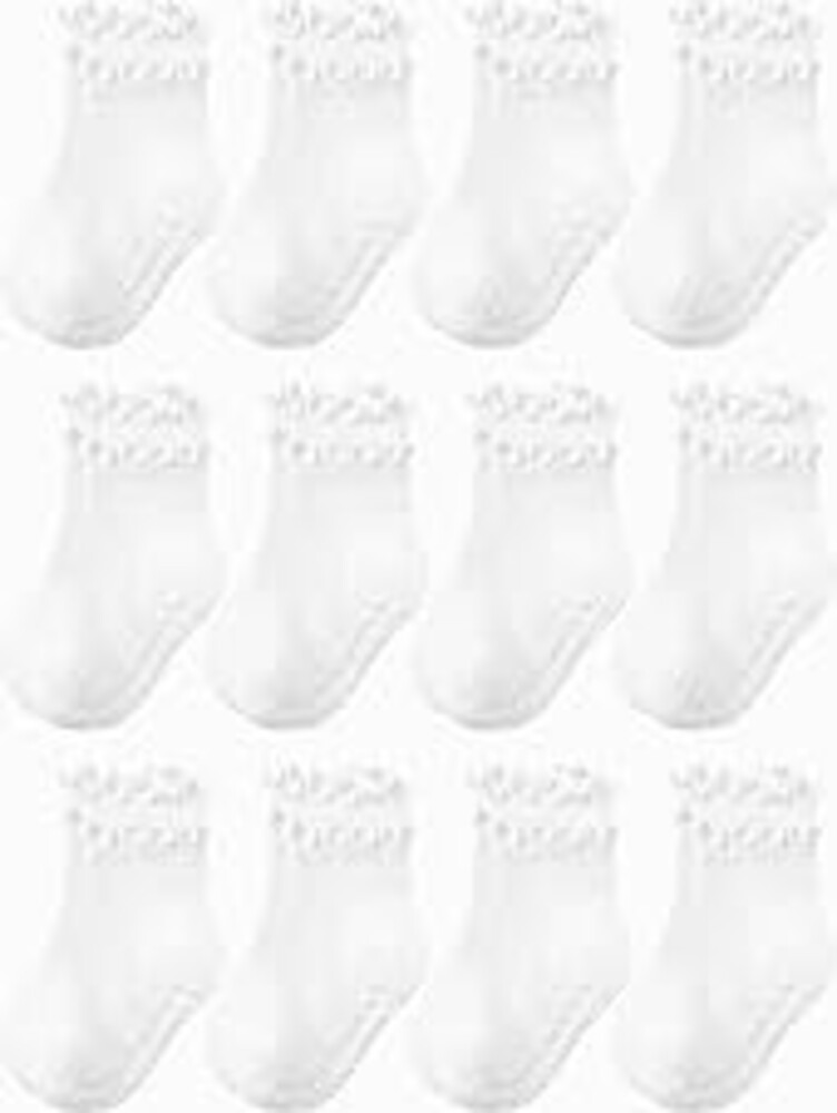 Baby Toddler Girls Socks Grip Ruffle Non Slip Kids Cotton 12 Pack Socks | Premium Soft Cotton,Full Anti-Slip Grips,6 Month-7T Grippy Crew Socks for Girls,Daily School All Season Wear,Cute Ruffle Edge
