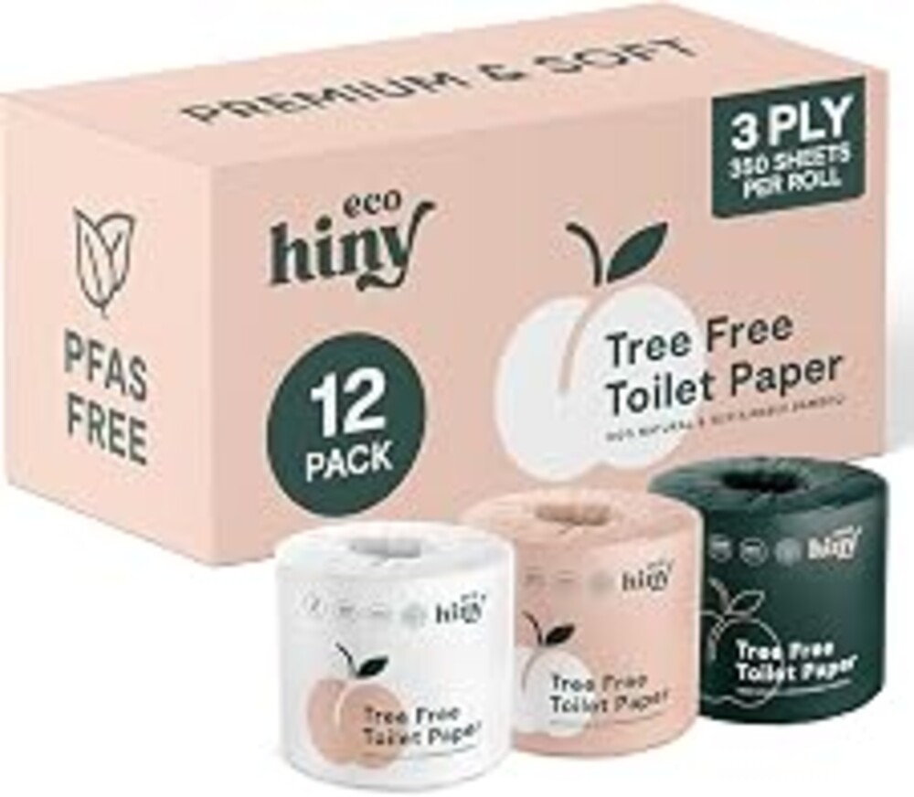 ecoHiny Premium Bamboo Toilet Paper 12 Mega Rolls 3ply 350 Sheets PFAS Free | Soft & Strong, FSC Certified, Septic Safe, BPA & Paraben Free, Elemental Chlorine Free, Non-Toxic, Zero Plastic Packaging