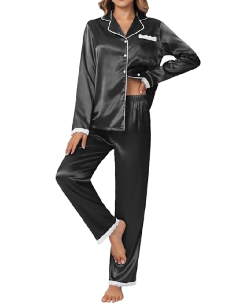 Ekouaer Satin Pajamas for Women Silk Lon