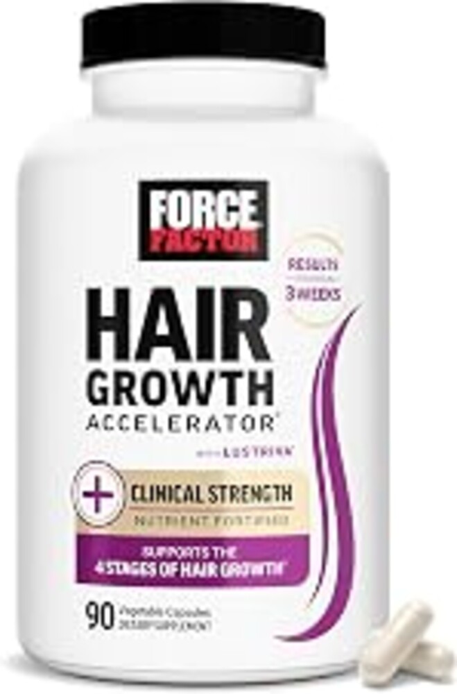 Force Factor Hair Growth Accelerator with Clinically Studied Lustriva | Hair Multivitamin for Women with Biotin, Horsetail & Vitamins for Thicker Hair, Healthier Skin & Nails, 90 Capsules