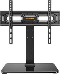 Perlegear Tabletop TV Stand, Universal TV Stand for 23–60 Inch LCD/LED/OLED TVs, Height-Adjustable TV Mount Stand with Tempered Glass Base & Cable Management, VESA 400x400mm, PGTVS02 ﻿