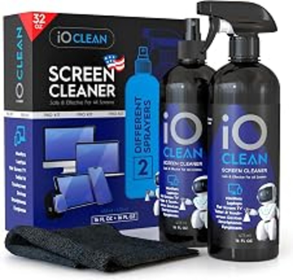 Screen Cleaner Spray (16oz+16oz) – Cleaning Kit for LCD LED OLED TV | Smartphone, iPad, Laptop, Touchscreen, Computer Monitor, Other Electronic Devices – 2 Microfiber Cloths and 4 Nozzles