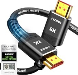 Highwings Certified HDMI 2.1 Cable, 6FT 10K 8K Ultra High Speed 48Gbps | 4K 240/144/120Hz Fluid Motion for Gaming Consoles, HDR, eARC & DTS:X, CL3 In-Wall Durable Cable for PS-5,Mini PC,Monitor,TV