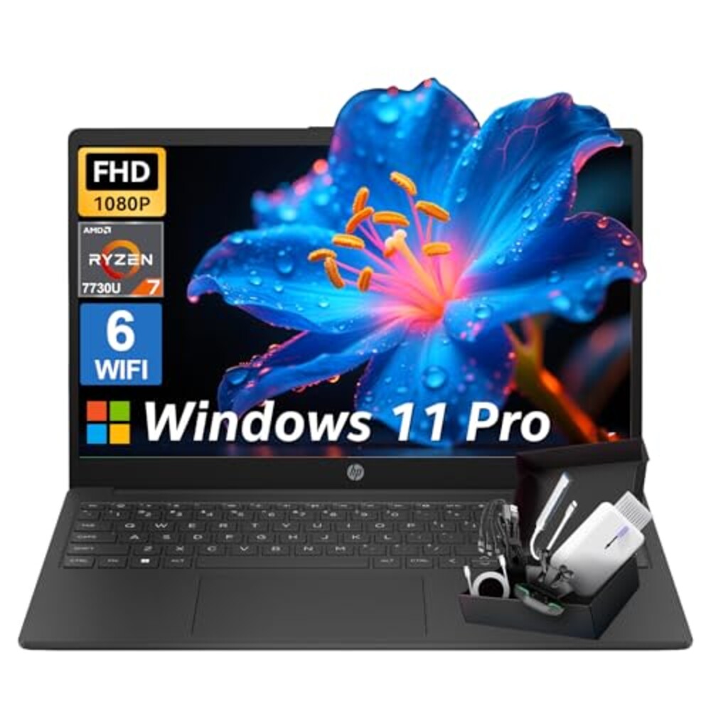 HP 255 G10 Business Laptop 15.6" FHD IPS Display, AMD Ryzen 7 7730U (8-Core), 16GB RAM & 512GB SSD, Windows 11 Pro, Copilot AI, WiFi 6, Bluetooth, Numeric Keyboard, with G255 Pro Accessory Kit Box
