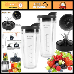 6-Fin Blender Blade Replacement & 2x 24oz Cups for Ninja Auto iQ BL450 BL480D