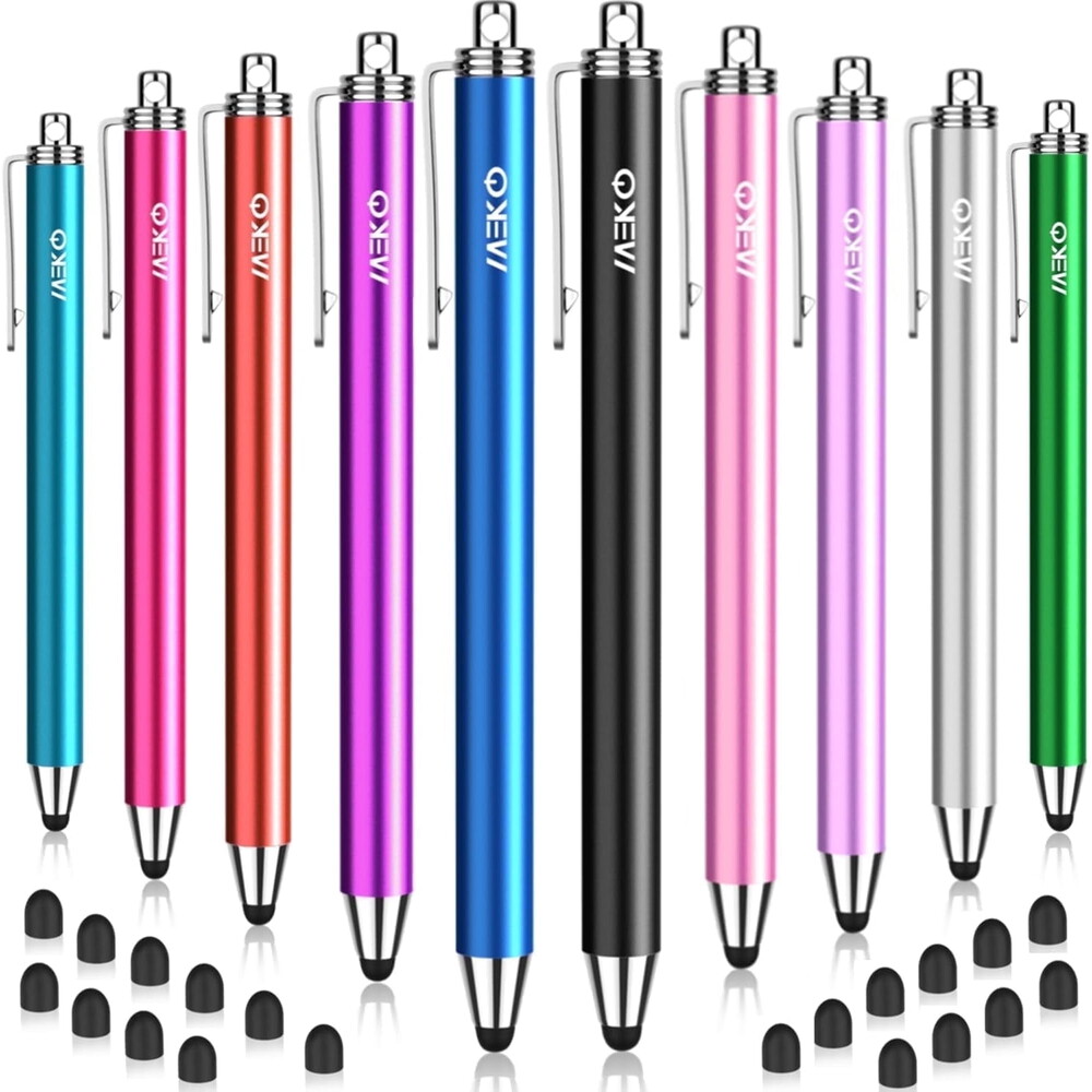 MEKO 10 Pack Stylus Pens for Touchscreens, Thin Rubber Tip with 20 Replaceable Heads - Compatible iPad iPhone Tablets All Devices