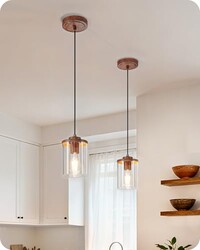 EDISHINE Farmhouse Pendant Light Wood Gr