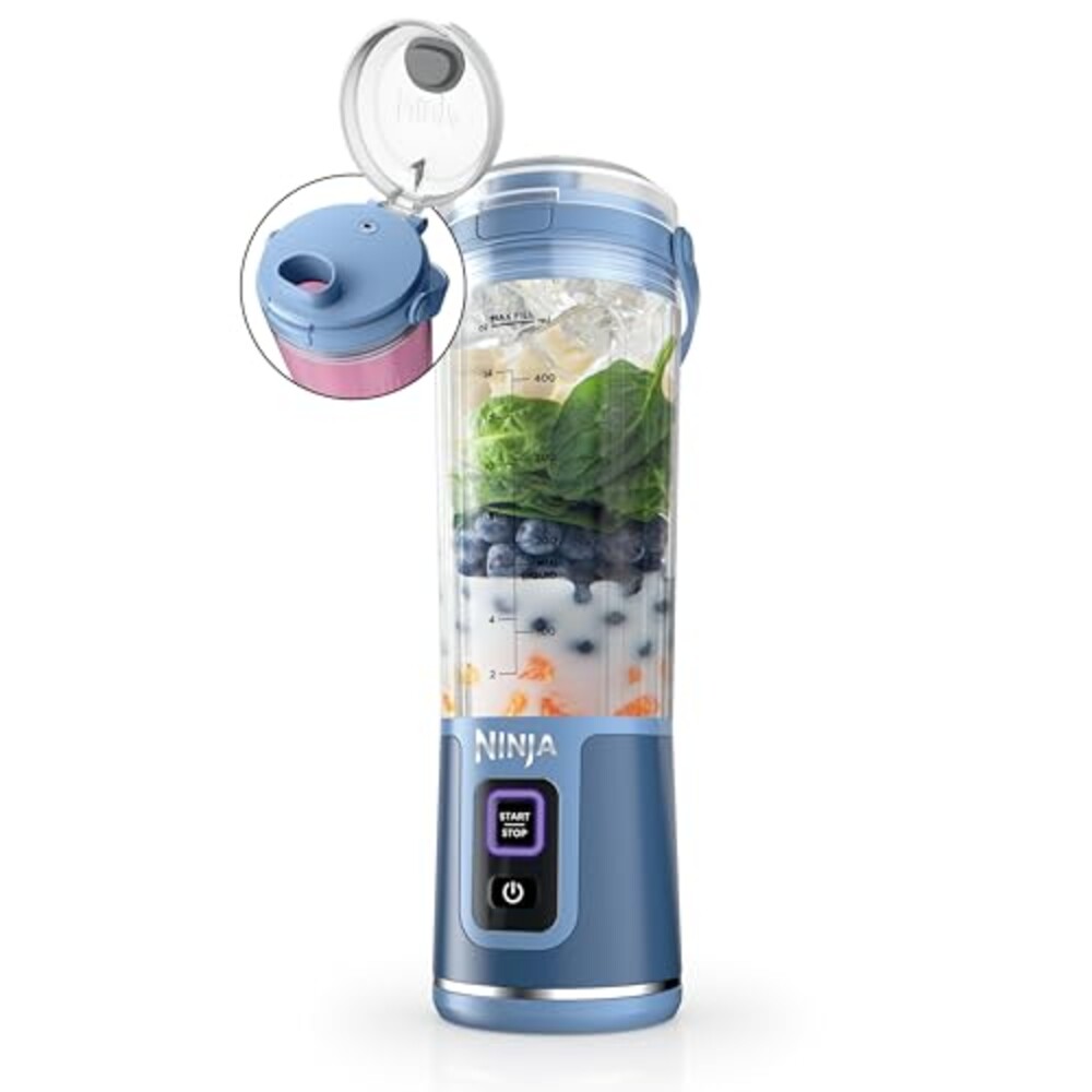 Ninja Blast Portable Blender, Cordless, 18oz Vessel, Denim Blue, BC151ND | USB-C rechargeable, cordless blending anywhere. BlastBlade crushes ice & frozen fruit. Leakproof sip lid, dishwasher safe.