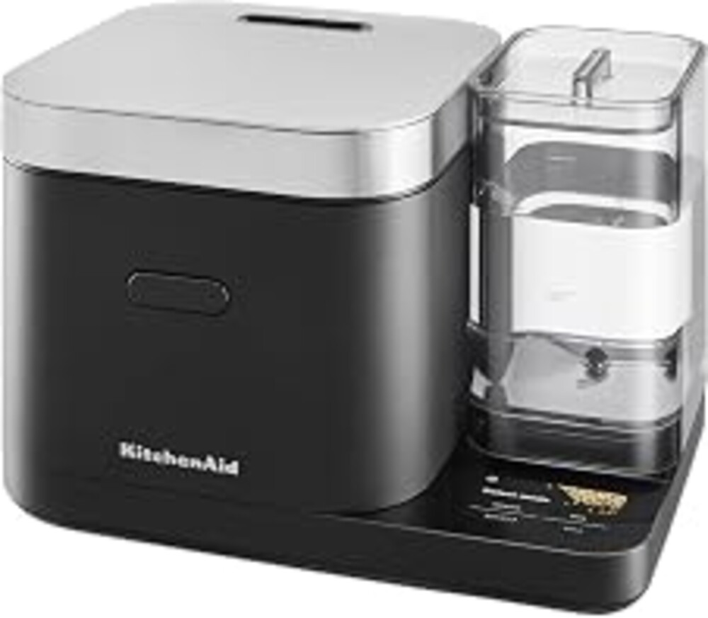 KitchenAid 8 Cup Grain and Rice Cooker, Integrated Scale, Black Matte | Automatically Sensing Grain-to-Liquid Ratio, Removable Steamer Basket, Water tank, 21 Preset Cooking Options, Model KGC3155BM