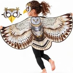 iROLEWIN Double-Sided Owl-Bird-Wings-Costume for Kids 3D Bird Mask | Toddler Halloween Animal Dress-Up Costumes for Boys Girls 3+ Birthday Gifts Toys, Sibling Role Play, School Spirit Week