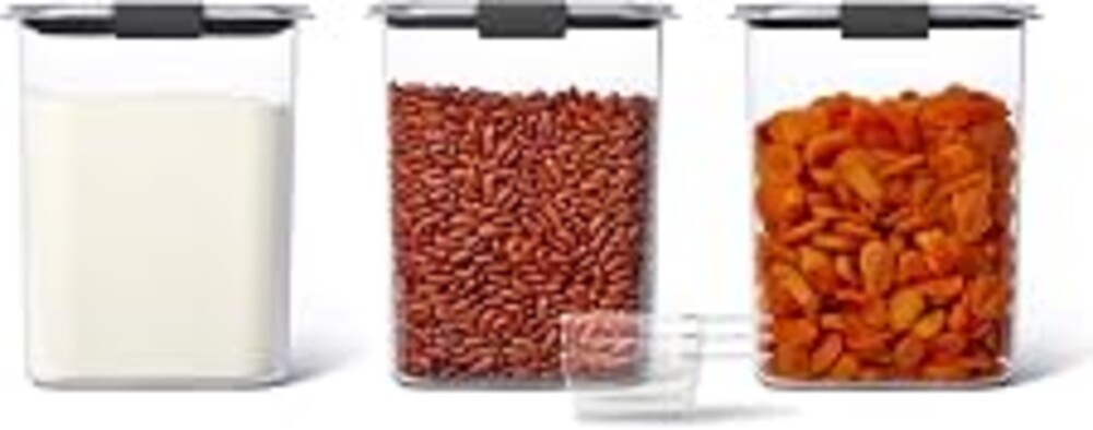 Rubbermaid Brilliance BPA-Free Food Storage Containers with Lids Airtight Kitchen and Pantry Organization Set Includes 3 Containers and Scoops Clear 16 cups