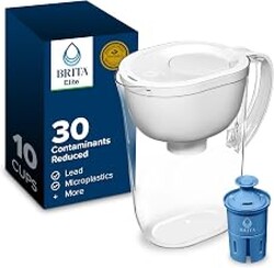 Brita Large 10-Cup Elite Water Filter Pitcher, WQA NSF/ANSI Certified, Reduces 99% of Lead, Microplastics, & 30 Contaminants, BPA-Free, Removes Chlorine Taste & Odor, 1 Filter Included, White