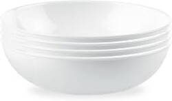 Corelle 4-Pc Meal Bowls Set Service for 4, Durable and Eco-Friendly 9-1/4-Inch Glass Bowls, Compact Stack Bowl Set, Microwave and Dishwasher Safe, White, 46 Ounces