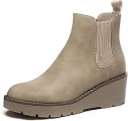 Athlefit Women's Platform Wedge Chelsea Ankle Boots | Slip On Fall Winter Short Booties, Round Toe, 2 Inch Wedge Low Heel, Non-Slip Lug Sole, Ideal For Shopping, Office, Walking
