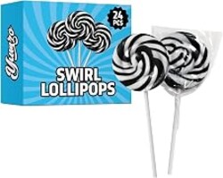 Halloween Lollipops 24pcs Black and White Swirl, Blue-Raspberry | Halloween Candy Individually Wrapped for Sharing at Parties Perfect Trick or Treat for Kids and Adults