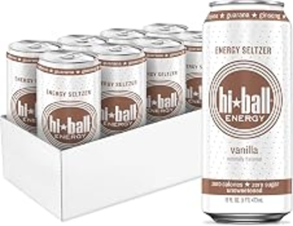 Hiball Clean Energy Drink, Vanilla, 16 fl oz (8 Pack) | Zero Sugar, Zero Calorie Sparkling Water, 160 mg Organic Caffeine, 50 mg Organic Ginseng, 50 mg Organic Guarana & B Vitamins