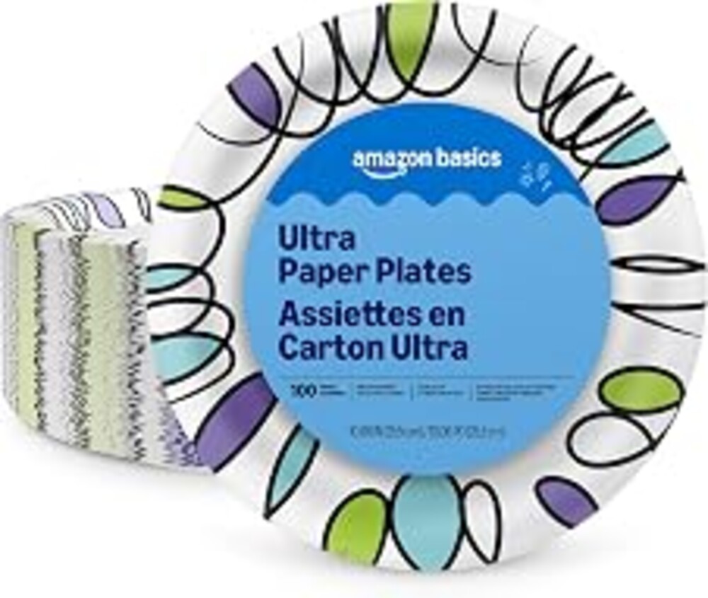 Amazon Basics Ultra Paper Plates, 10 Inch, Disposable, 100 Count, Packaging May Vary