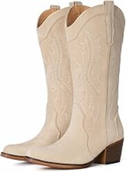 IUV Cowboy Boots For Women Western Cowgirl Boots Mid Calf Snip Toe | Chunky Heel Ideal for low insteps