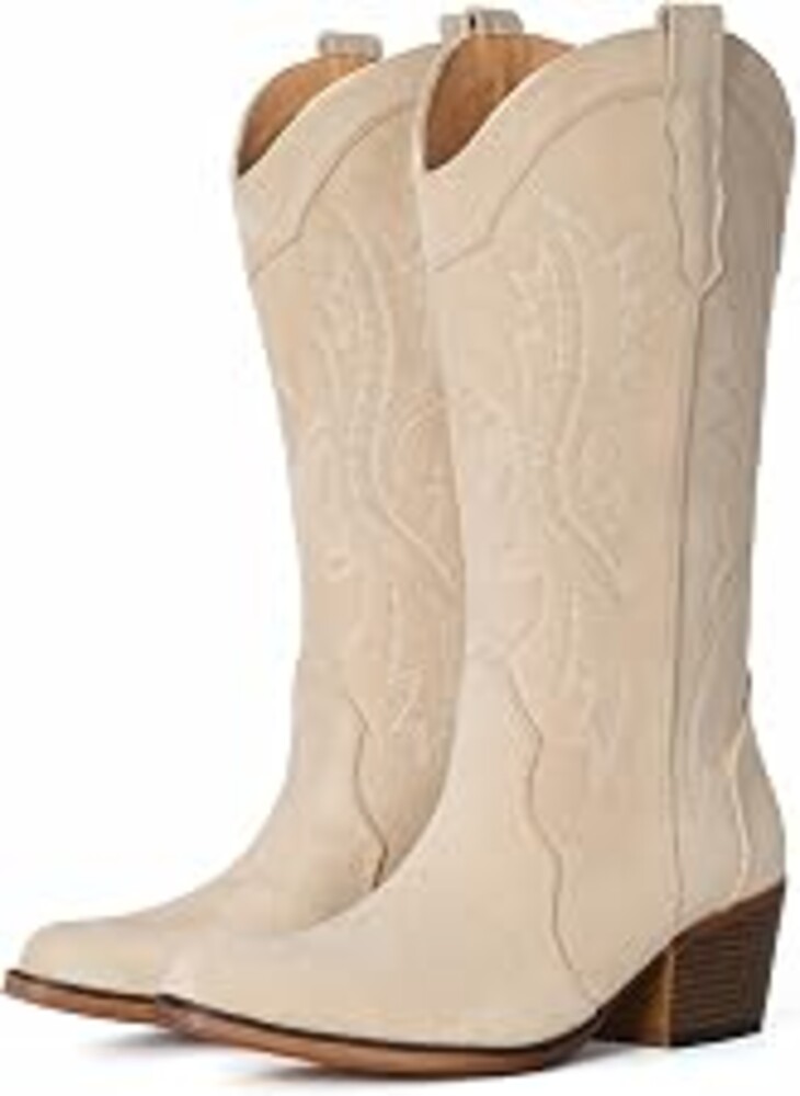 IUV Cowboy Boots For Women Western Cowgirl Boots Mid Calf Snip Toe | Chunky Heel Ideal for low insteps